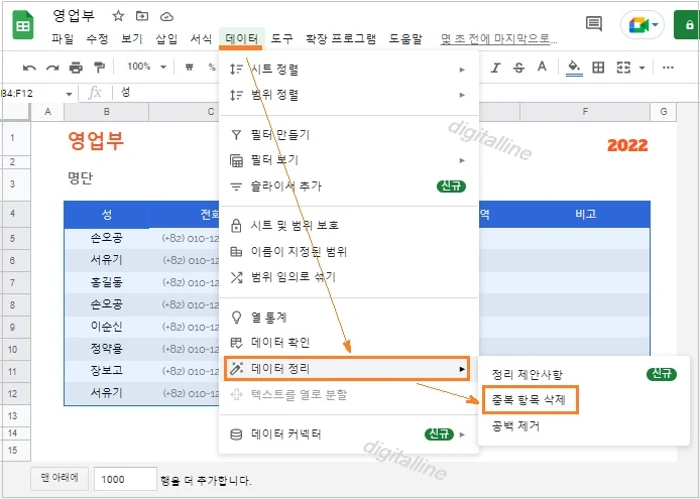 데이터-데이터 정리-중복 할목 삭제