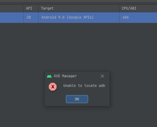 Flutter unable to locate adb error sample