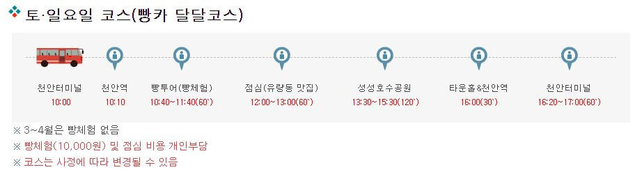 천안시티투어 주말 코스(빵카 달달코스)