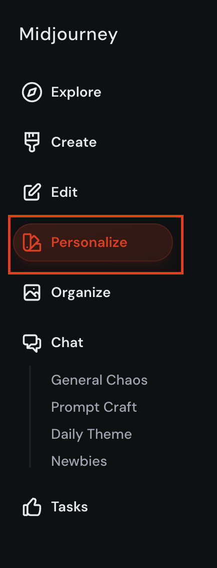 미드저니 무드보드 생성하는 법 - personalize 선택