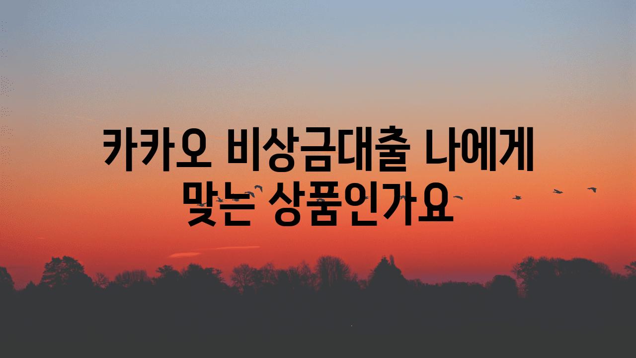 카카오 비상금대출 나에게 맞는 제품인가요