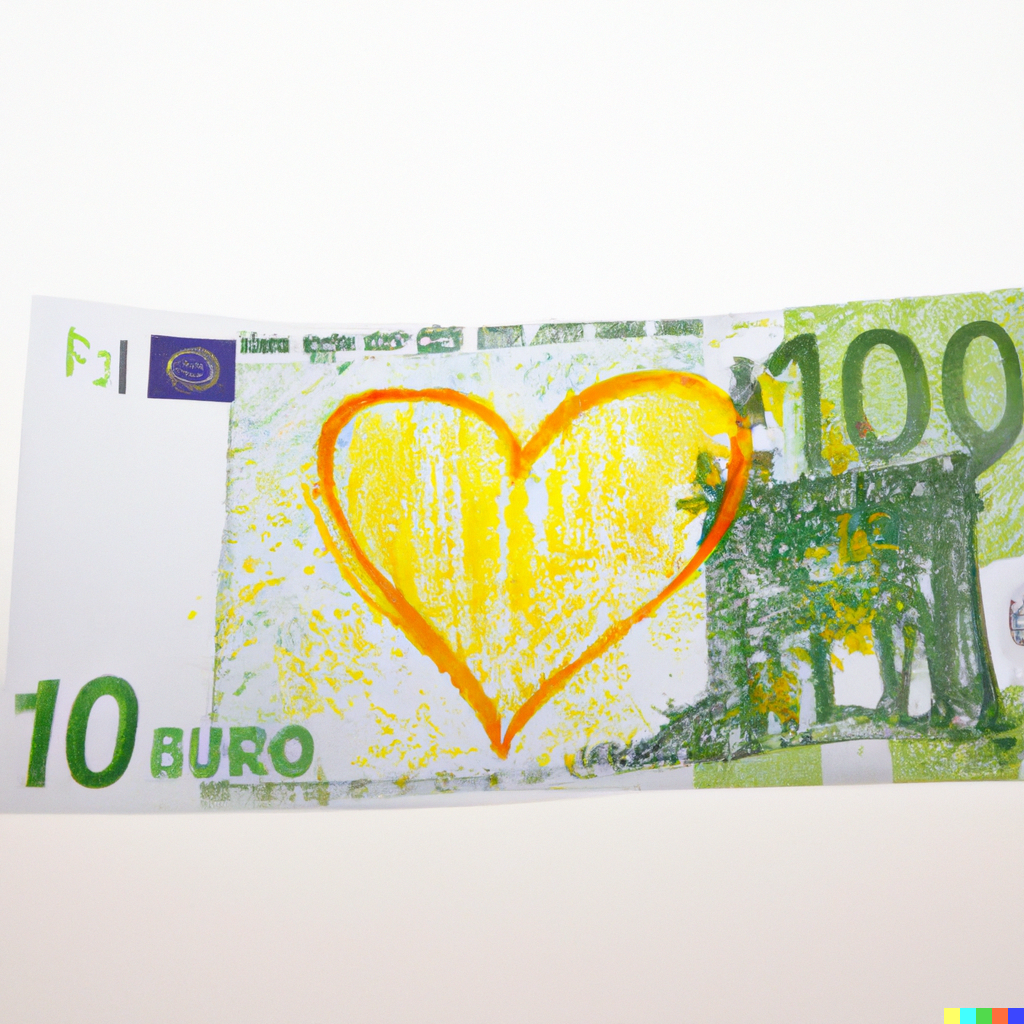 A banknote&#44; heart is drawn on it