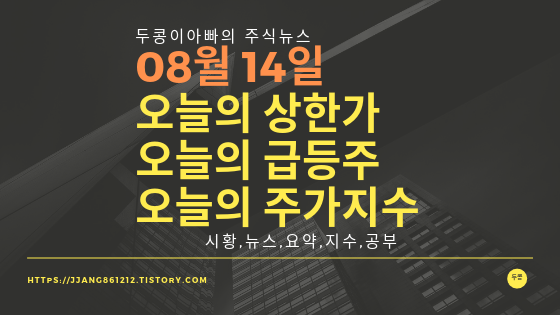  19년 08월 14일  주가지수,상한가,급등주,코스피코스닥