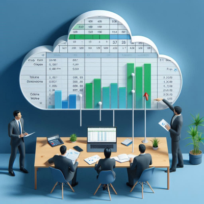 클라우드 기반 데이터 차트를 회의하는 비즈니스 회의 장면