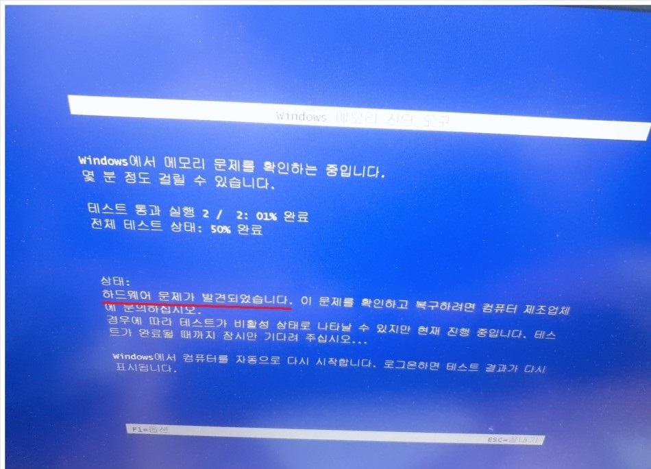 메모리 점검 진행 한글버전