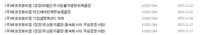 에코프로비엠 공시 목록