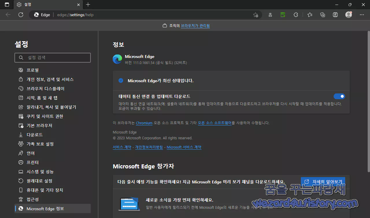 Microsoft Edge 버전 111.0.1661.54