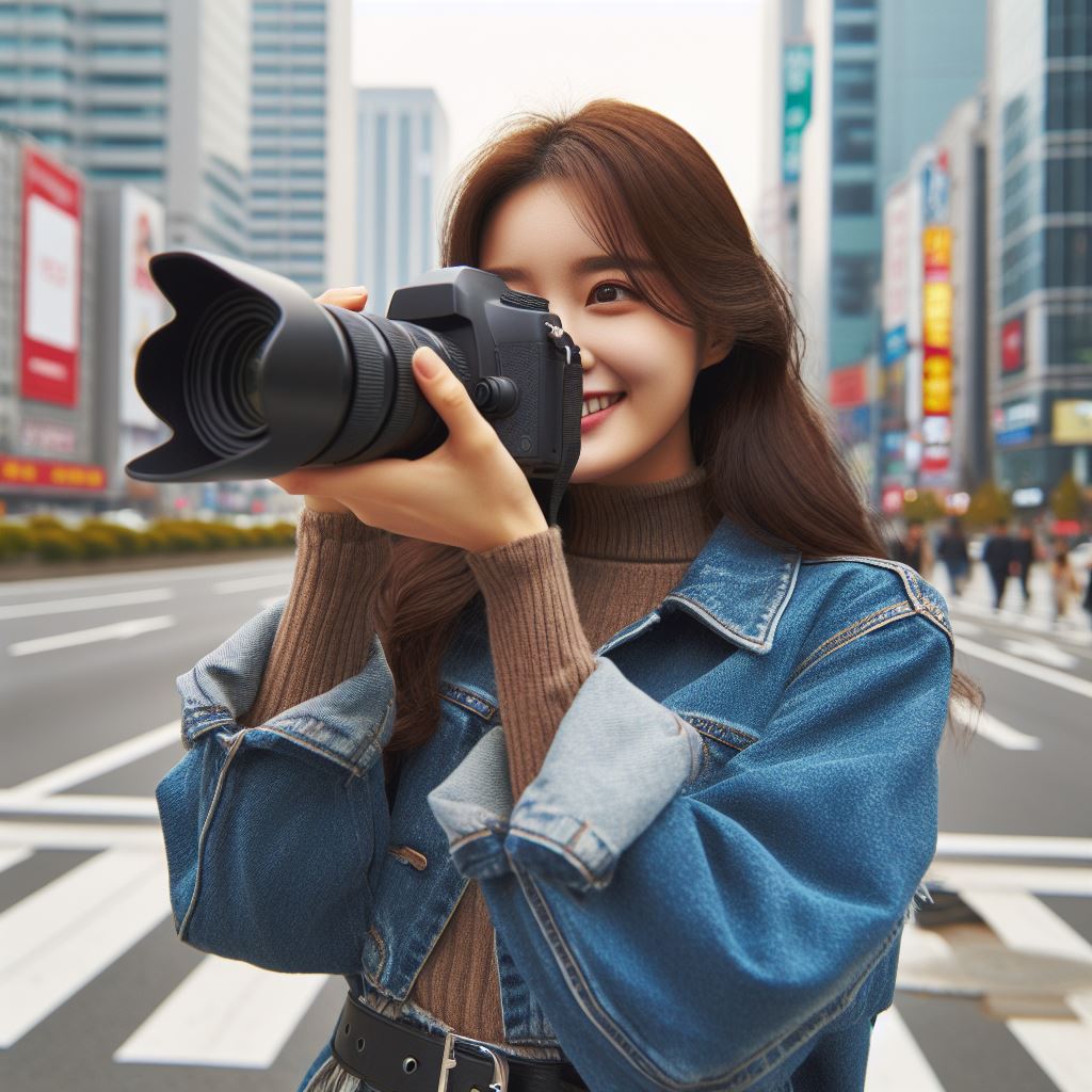 사진 찍는 여자의 모습