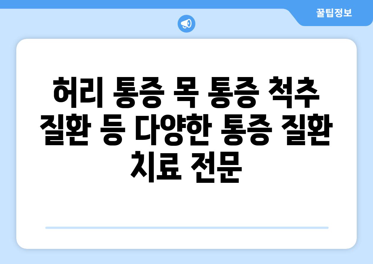 허리 통증 목 통증 척추 질환 등 다양한 통증 질환 치료 전문