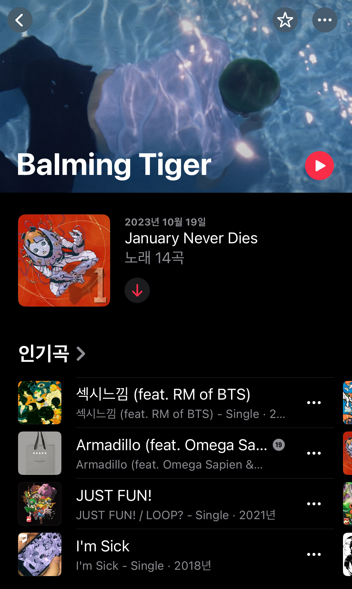바밍타이거의 애플뮤직 인기곡