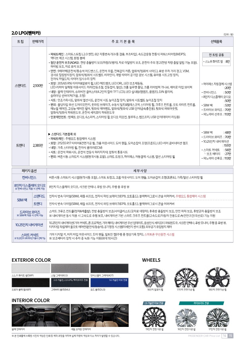 2022년도 기아 K5 카탈로그와 가격표