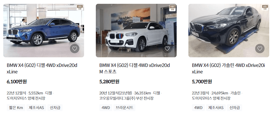 BMW X4 제원 중고 리스 가격