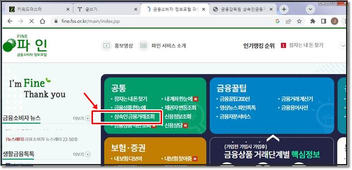 금융감독원 파인 사이트 초기 화면