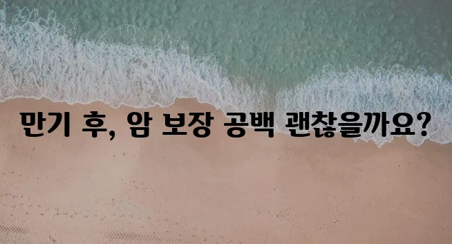 * 암보험 종료 후엔, 전문 보험사를 찾아보는 것이 중요합니다!
* 암보험 만기 후 조치!