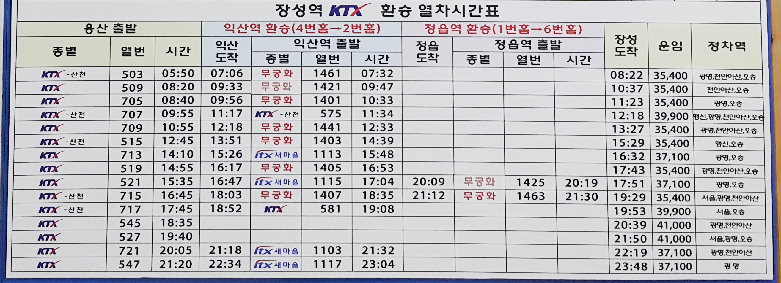 장성역 KTX ITX 열차시간표 워크뷰의 맛있는 도보여행