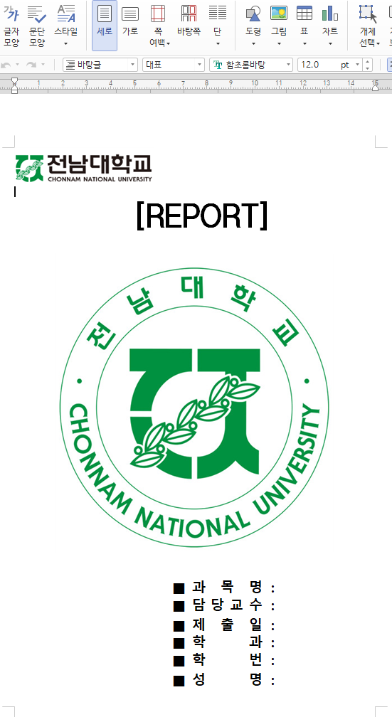  전남대 레포트 표지 파일 다운로드