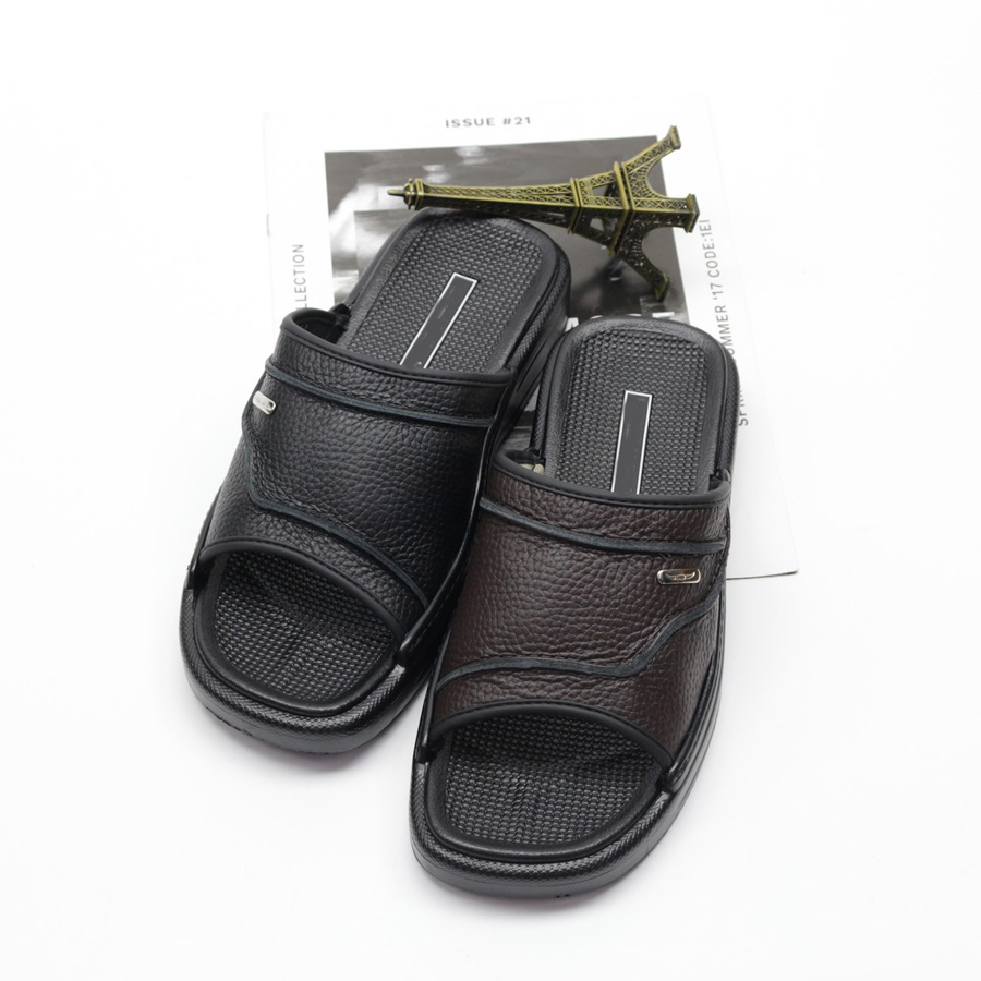  소가죽 오플 잔잔한 지압 3.5cm 남성 슬리퍼