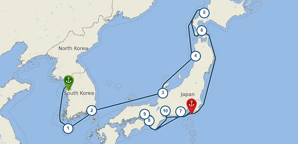 2025년 4월 2일 한국 인천 출발 일본 요코하마 도착 12일 일정