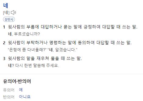 네이버 사전에서 찾은 네의 뜻 사진