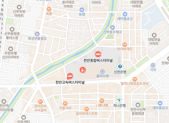 천안고속버스터미널 위치-지도