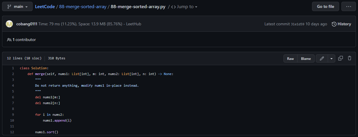  [LeetCode] 88. Merge Sorted Array (Easy/Python)