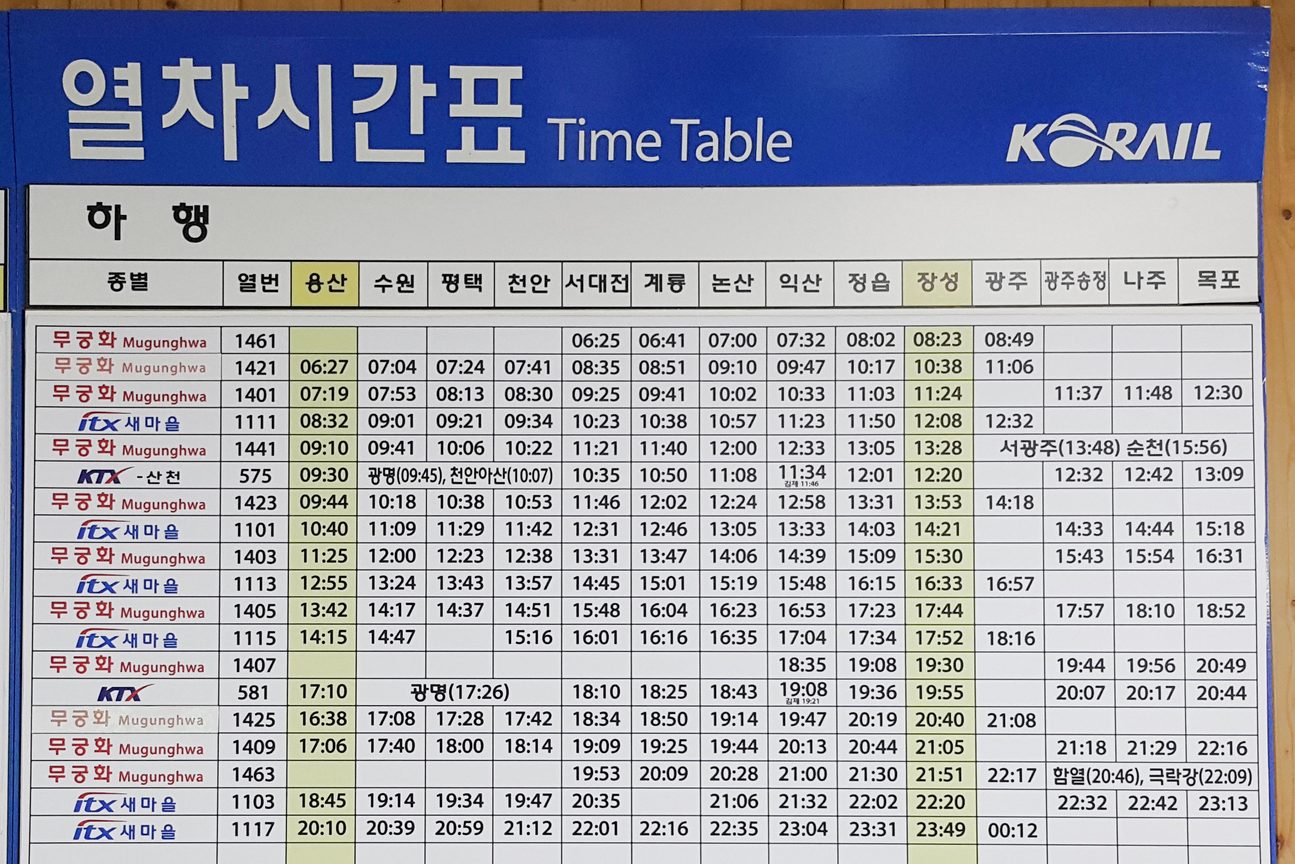 장성역 KTX ITX 열차시간표 장성역 Ktx Itx 열차시간표