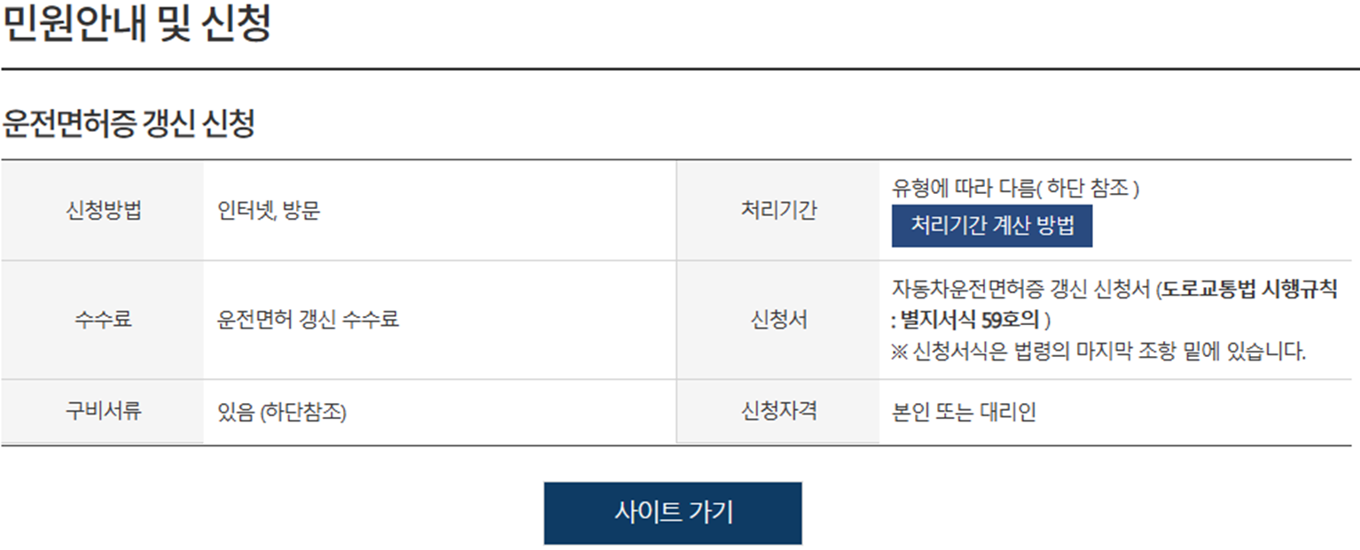 민원안내 및 신청 화면