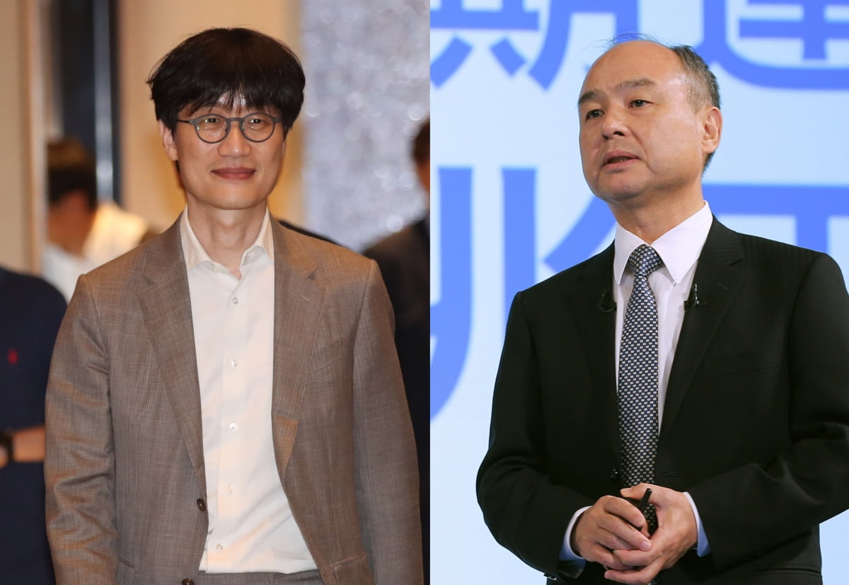 이해진 네이버 글로벌투자책임자(왼쪽)와 손정의 소프트뱅크회장.