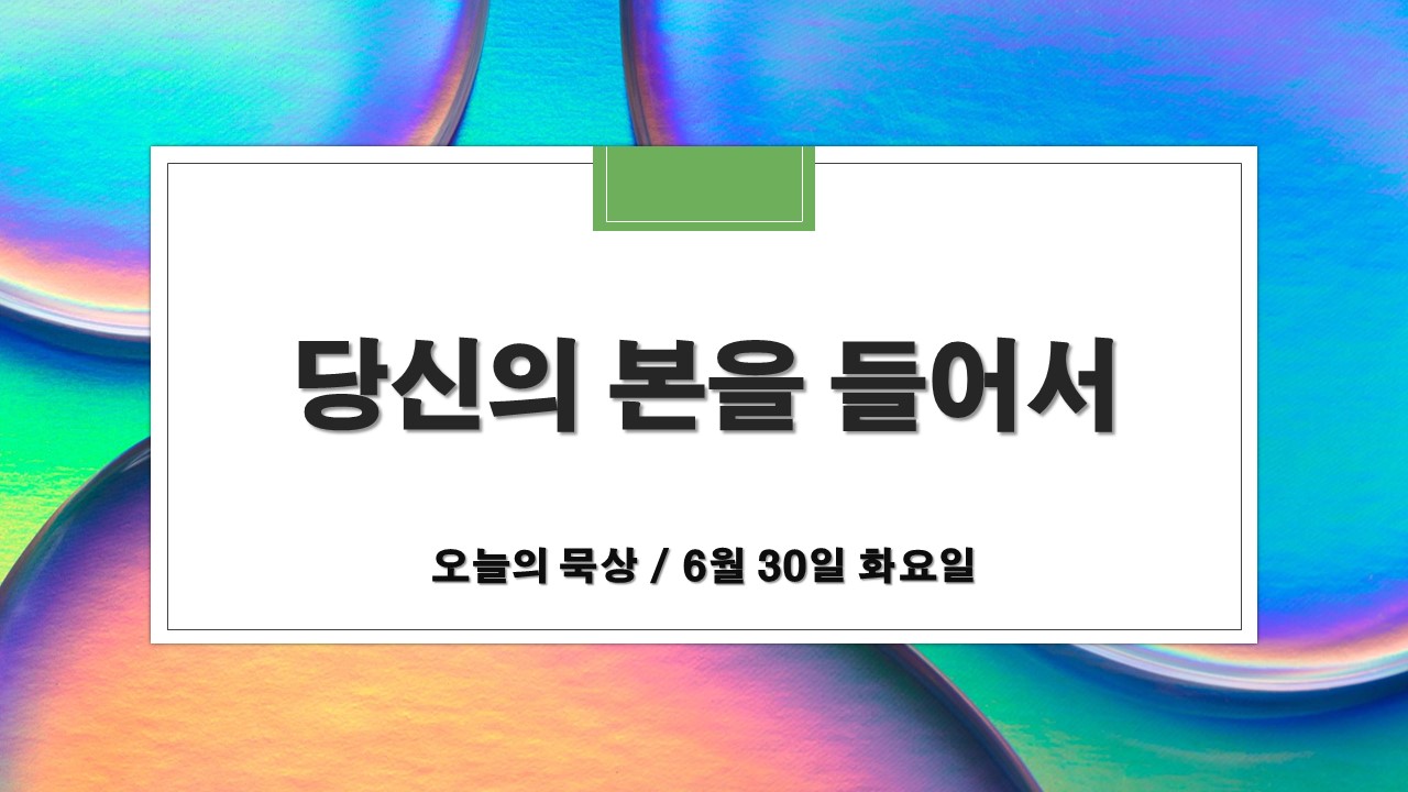  6월 30일 화요일 오늘의 묵상 : 당신의 본(example)을 들어서