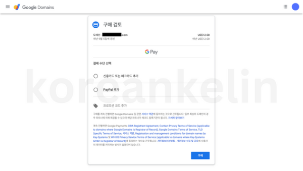 구글 도메인 구매 검토 화면