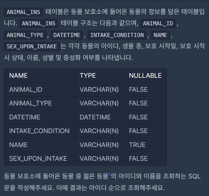  SQL) 어린 동물 찾기 - Oracle