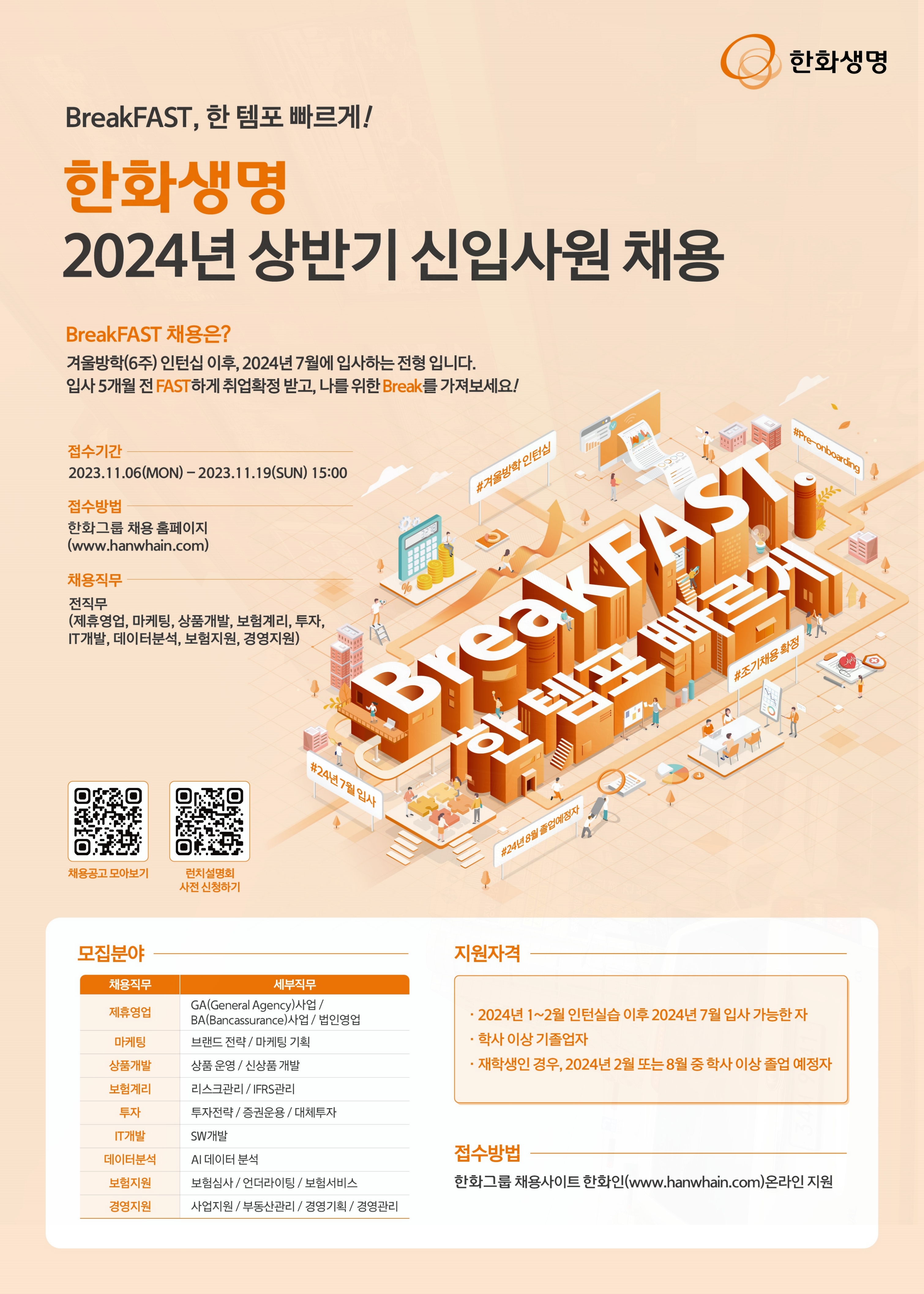  한화생명 채용 공고 2024년 신입 모집
