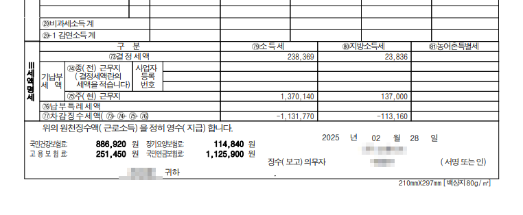 연말정산 원천징수영수증