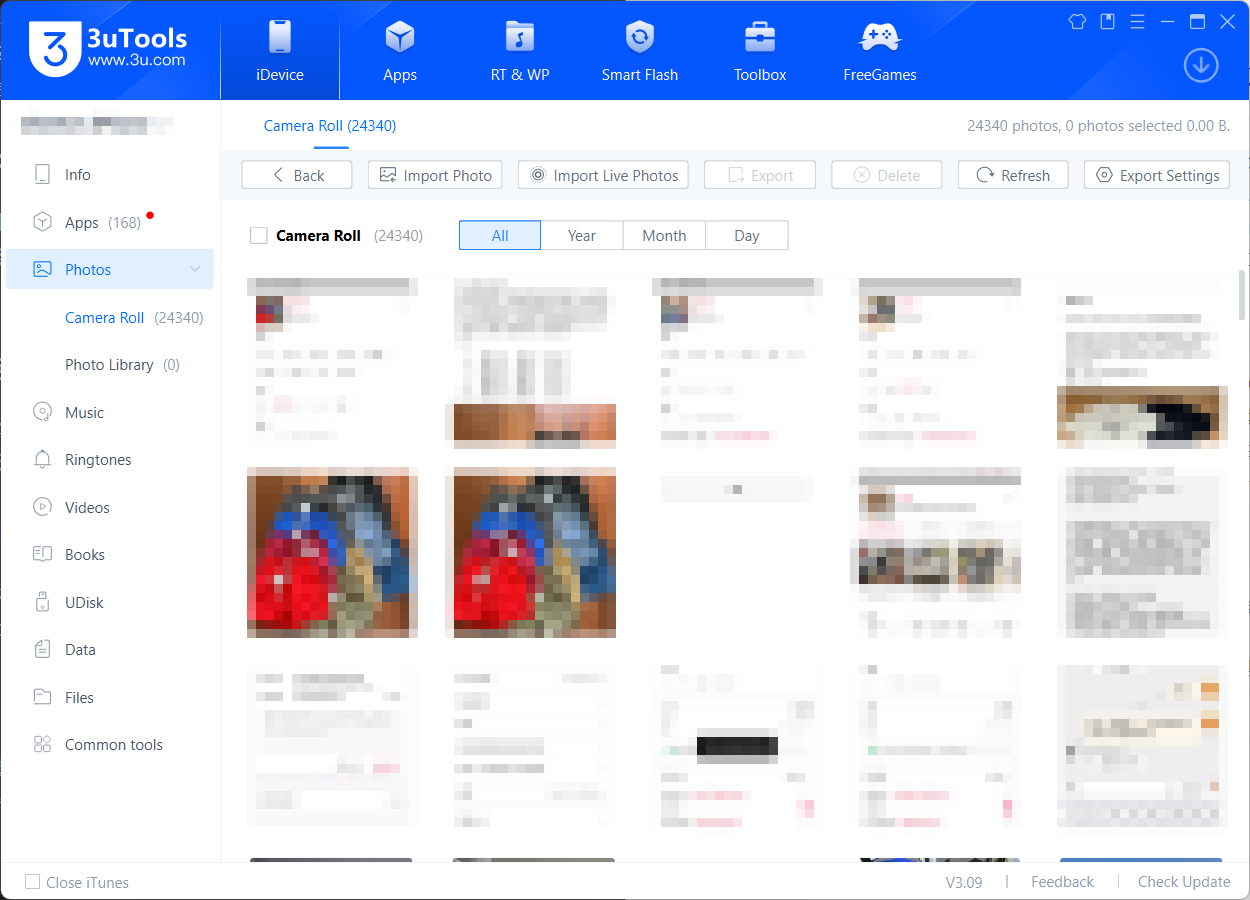 3uTools 사진 관리 페이지