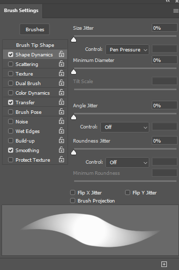 Shape Dynamics에 Control 확인 브러쉬 세팅