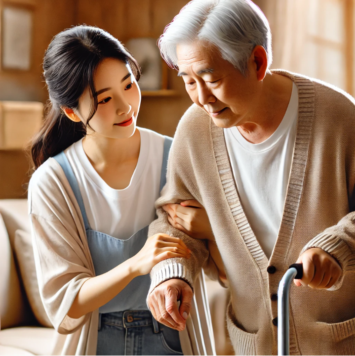 집 안에서 이동을 돕는 장면