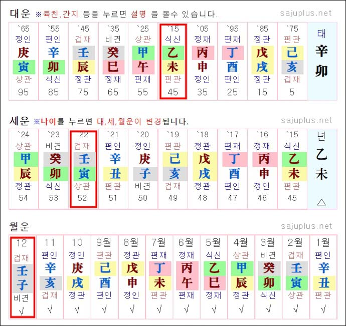 사주플러스만세력-대운-세운-월운-보는법