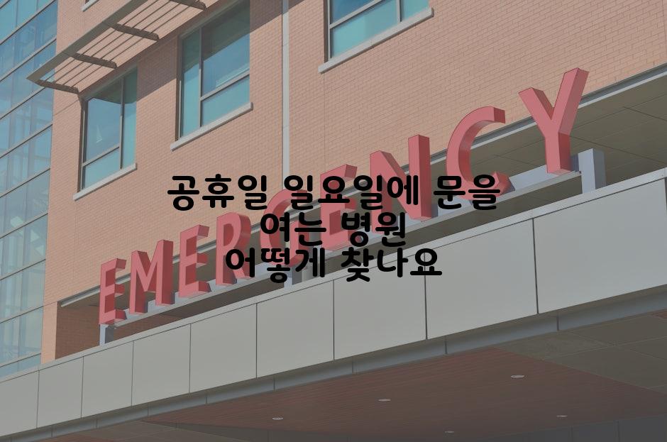 공휴일 일요일에 문을 여는 병원 어떻게 찾나요