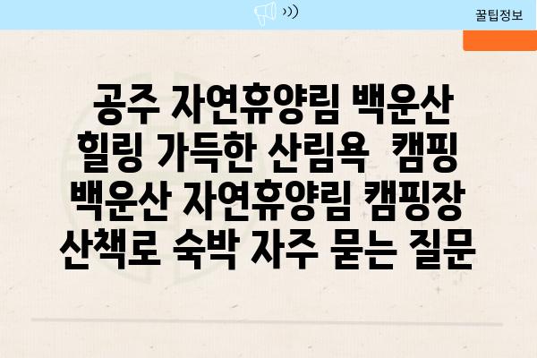  공주 자연휴양림 백운산 힐링 가득한 산림욕  캠핑  백운산 자연휴양림 캠핑장 산책로 숙박 자주 묻는 질문