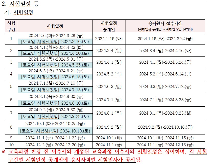 요양보호사 시험일정