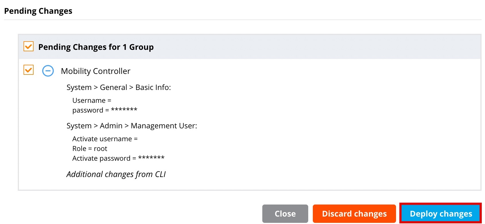 Aruba controller Deploy Changes