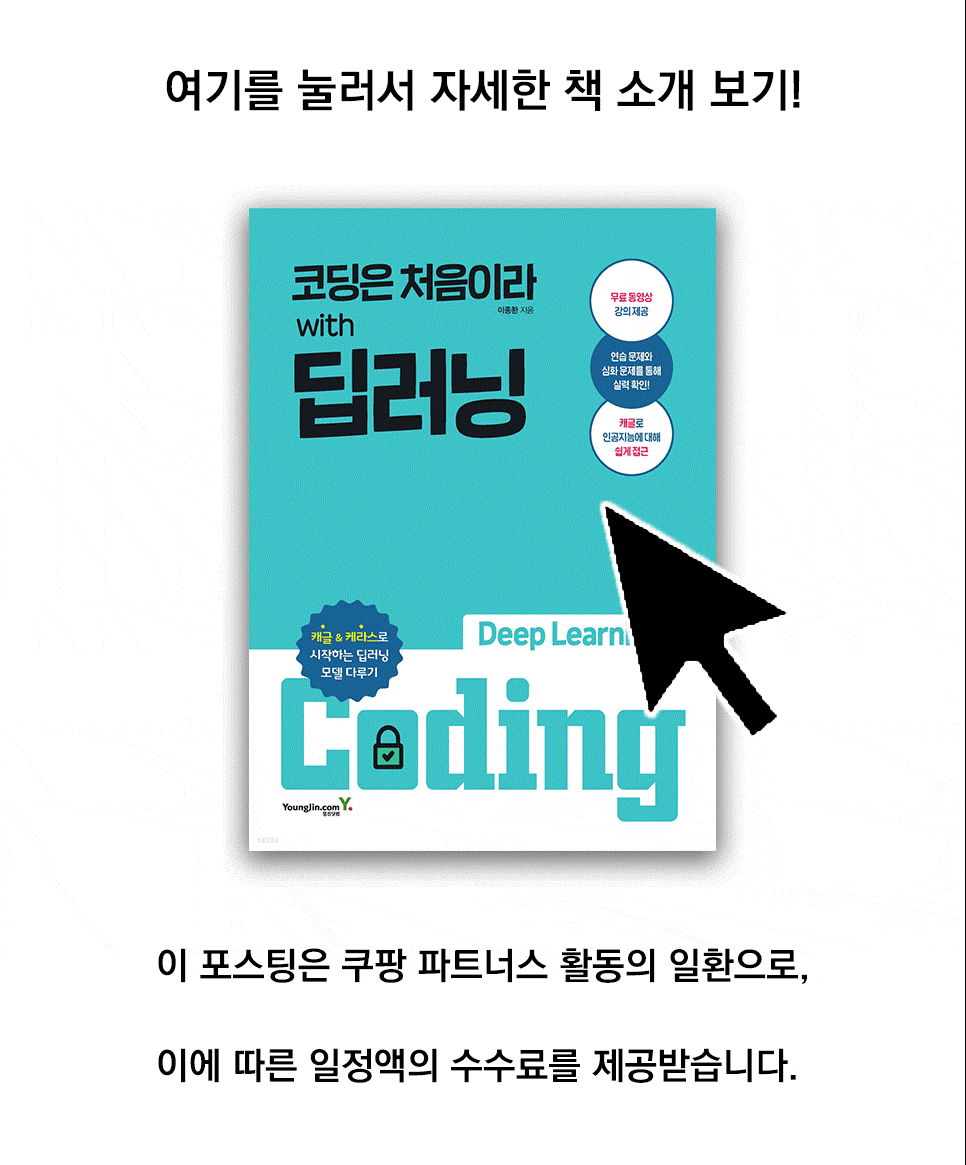 [도서평론] 딥러닝으로 코딩하는 것은 처음입니다 - 이종환 : 딥러닝 사고력 개발 (특징 : 개발자, 딥러닝, 코린, 프로그래밍, 코딩 소개, AI, 머신러닝 관련 입문서, 책 추천) 9