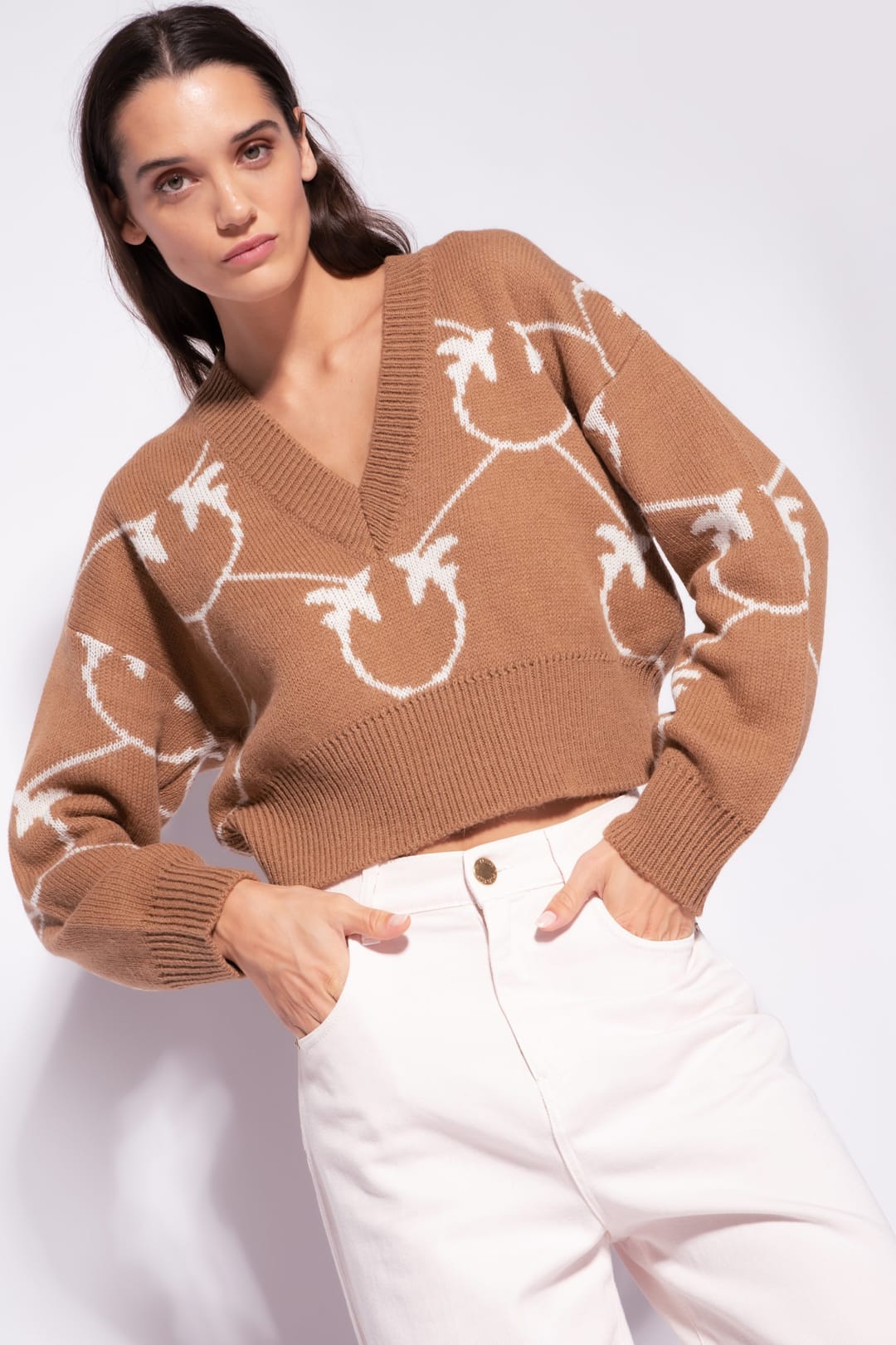 Cropped Monogram jacquard pullover / PINKO