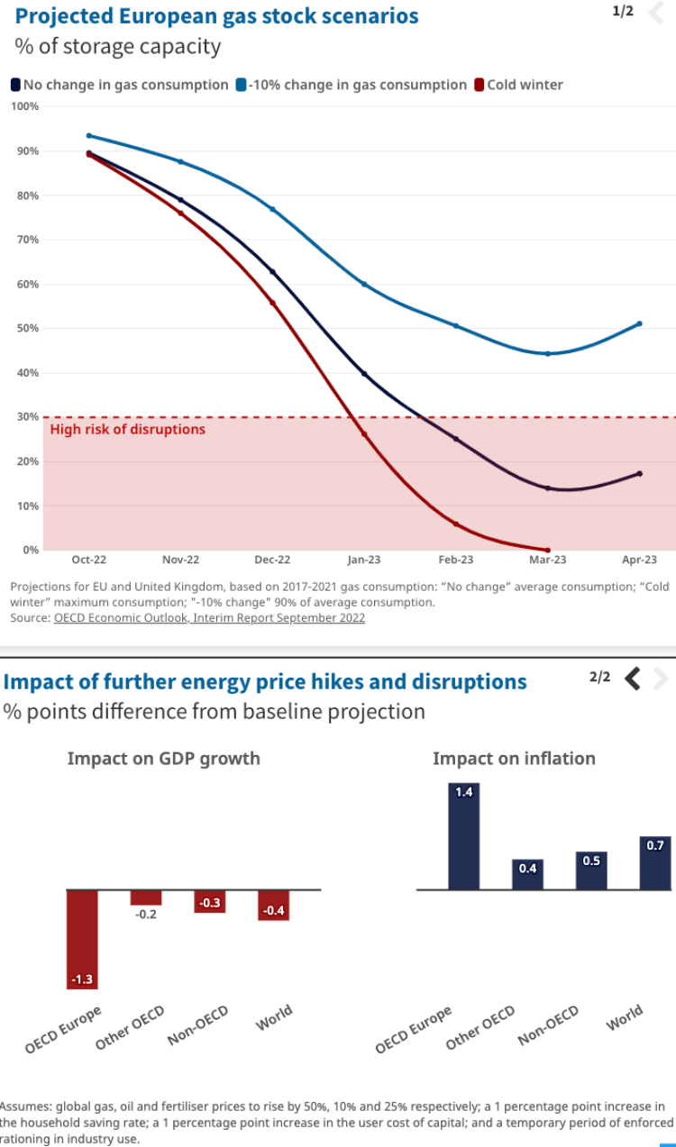 에너지 저장 수치 및 에너지 가격 상승시 영향력