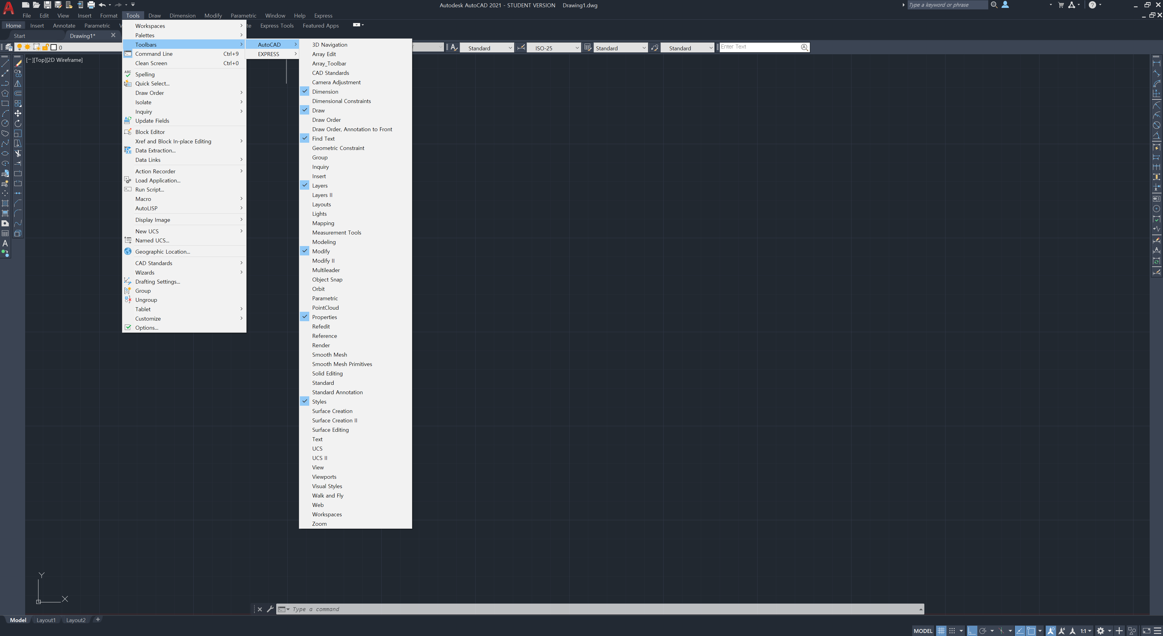 TOOLBARS IN AUTOCAD 2016