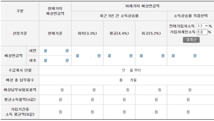 국민연금 예상수령액 조회