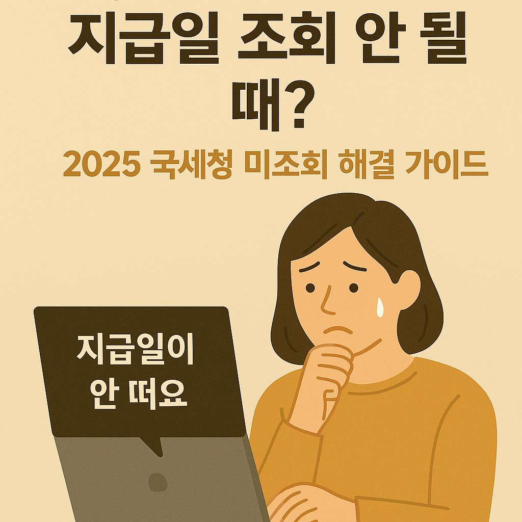 2025년 근로장려금 지급일이 조회되지 않아 국세청 홈택스를 확인하는 사람의 모습을 표현한 감성적인 디지털 일러스트 이미지