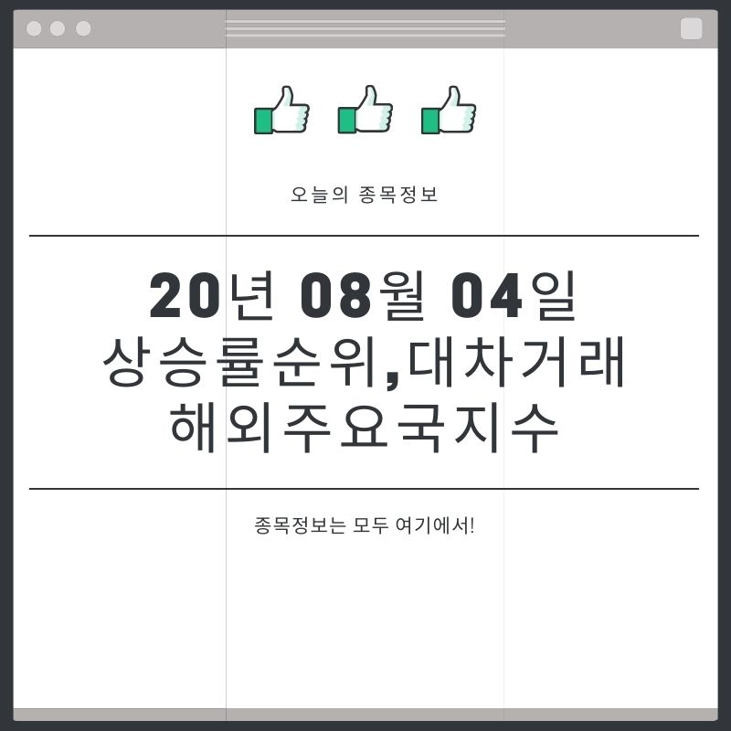  주요국지수및 대차거래와 오늘의 상승순위[20년 08월 04일]