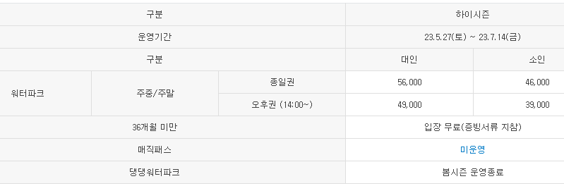 롯데워터파크 이용요금