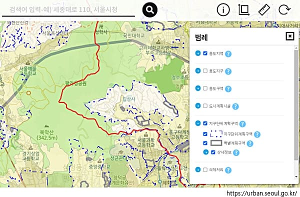 서울도시계획포털 지구단위계획 홈페이지